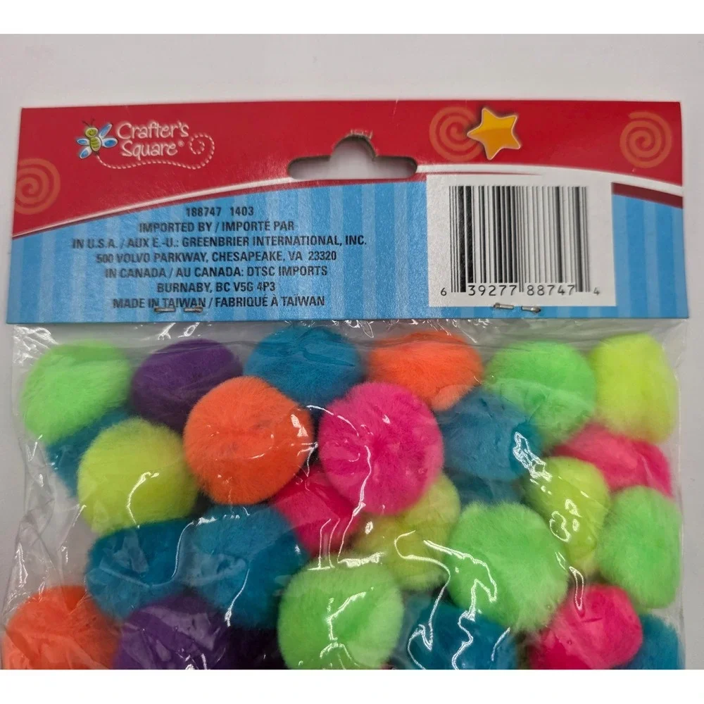 Crafter's Square Assorted Pom Poms 160ct 1 Inch 25mm Multicolor Craft Supplies